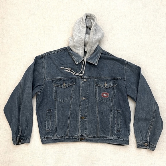 Vintage Montreal Canadiens Street Legends NHL Denim Jacket 90s w/ Removable Hood - Picture 2 of 7